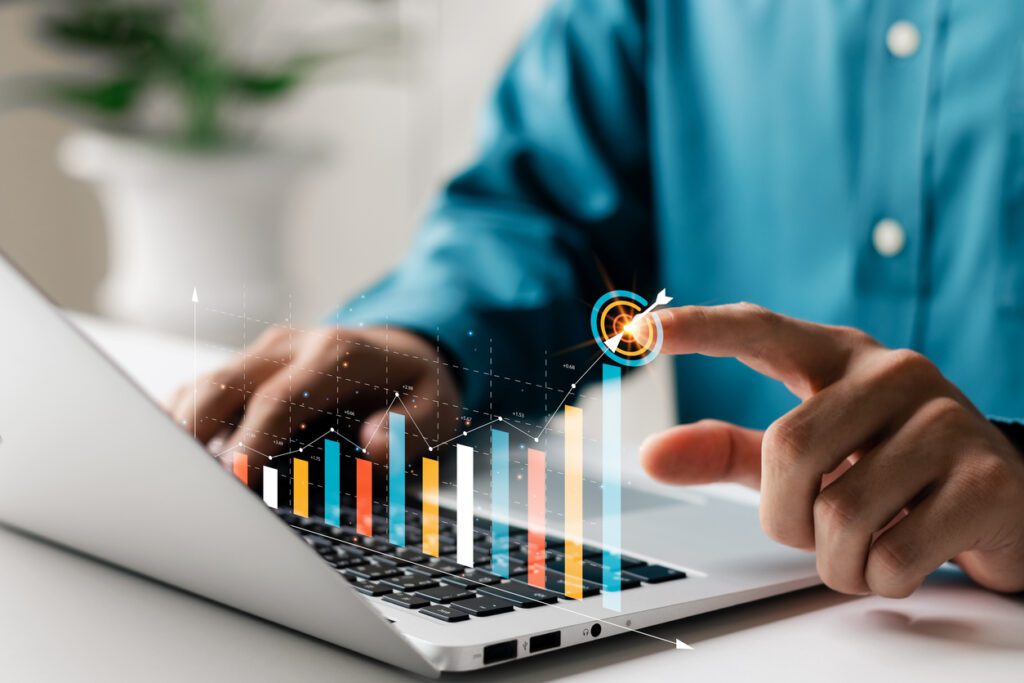 Man measures business growth after using delivery software for payment processing.